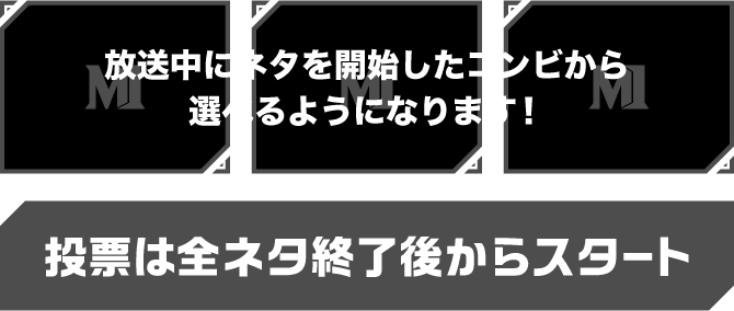 投票は全ネタ終了後からスタート 敗者復活戦の放送中ネタを開始したコンビから選べるようになります！